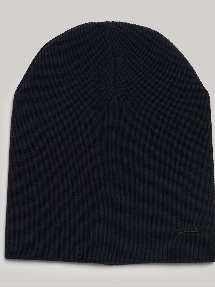 Superdry Blue Knitted Logo Beanie Hat - Image 1 of 4
