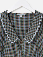 Oliver Bonas kariertes Midikleid mit V-Ausschnitt und Kragen - Bild 3 von 5