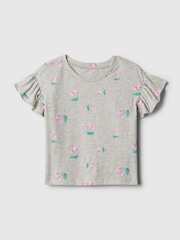Grau - Gap Bedrucktes T-Shirt mit Rundhalsausschnitt und kurzen Flatterärmeln (3 Monate bis 5 Jahre) - Bild 1 von 2