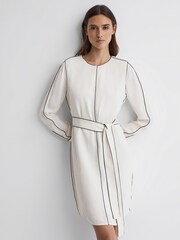 Reiss Cream Elainy Belted Trim Dress - Image 1 of 5