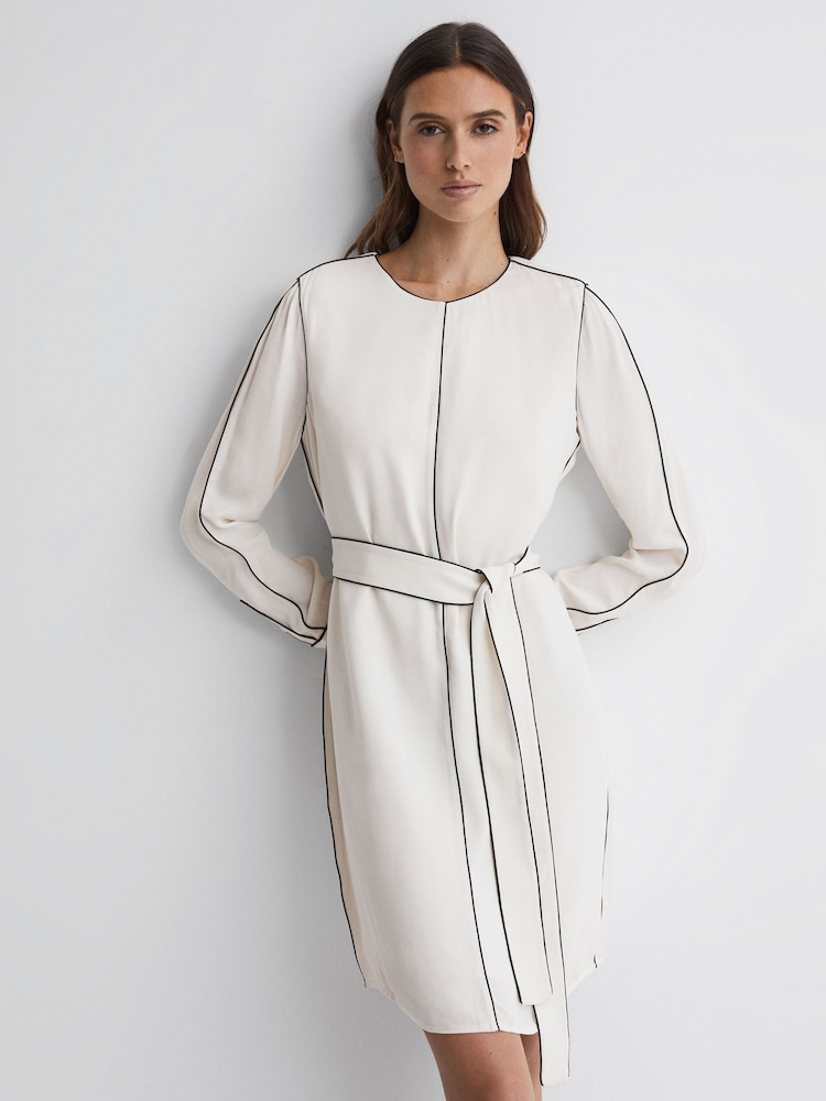 Reiss Cream Elainy Belted Trim Dress - Image 1 of 5