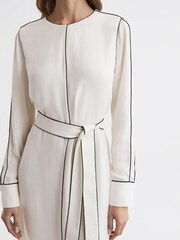 Reiss Cream Elainy Belted Trim Dress - Image 4 of 5
