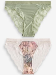 Aquarelle rose à fleurs imprimé/vert sauge - Lot de 2 culottes bordées de dentelle - Image 6 of 8