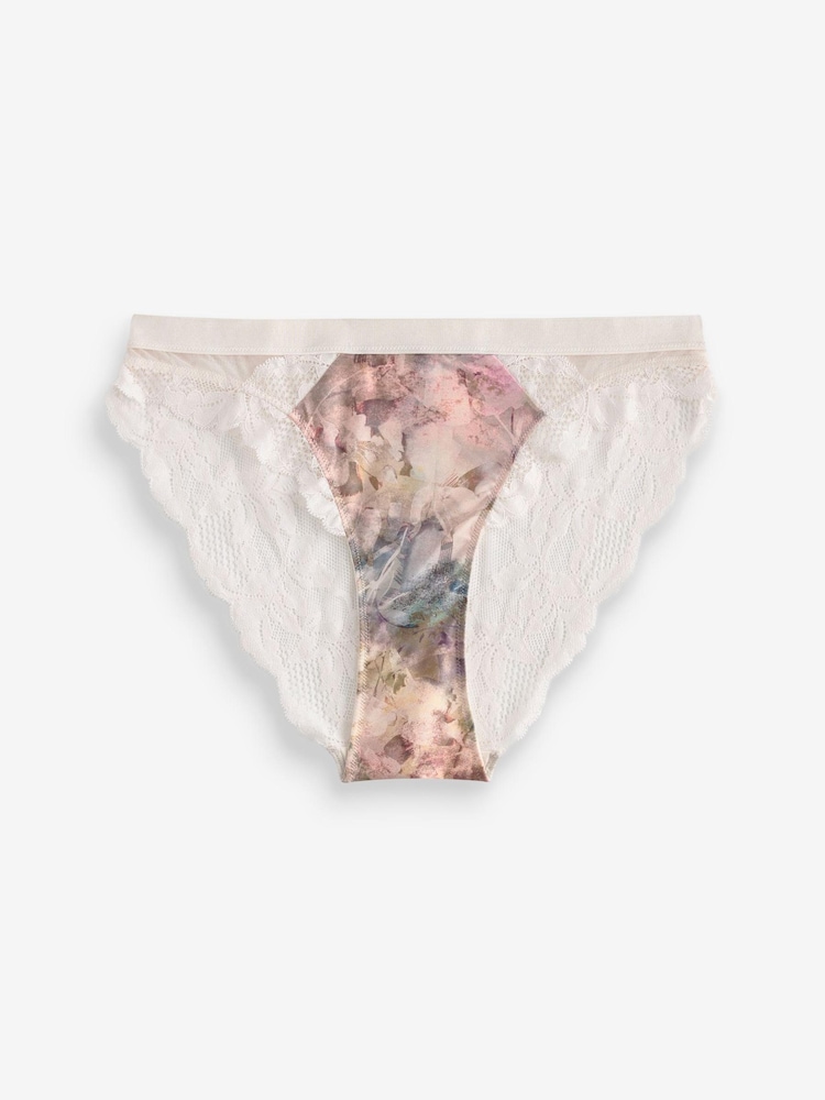 Aquarelle rose à fleurs imprimé/vert sauge - Lot de 2 culottes bordées de dentelle - Image 7 of 8