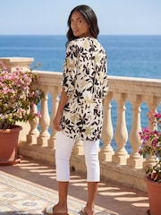 Roman White Floral Buttoned V-Neck Top - Image 3 of 4