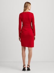 Lauren Ralph Lauren Red Ruched Stretch Jersey Surplice Dress - Image 2 of 8
