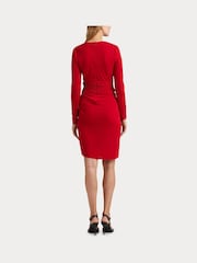 Lauren Ralph Lauren Red Ruched Stretch Jersey Surplice Dress - Image 4 of 8