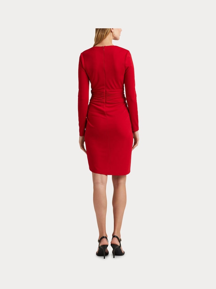ruched jersey surplice dress Summer Dress| Ruched Surplice Mini Dress - Black