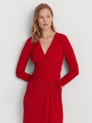 Lauren Ralph Lauren Red Ruched Stretch Jersey Surplice Dress - Image 5 of 8