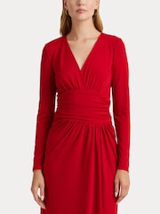 Lauren Ralph Lauren Red Ruched Stretch Jersey Surplice Dress - Image 7 of 8