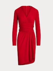 Lauren Ralph Lauren Red Ruched Stretch Jersey Surplice Dress - Image 8 of 8