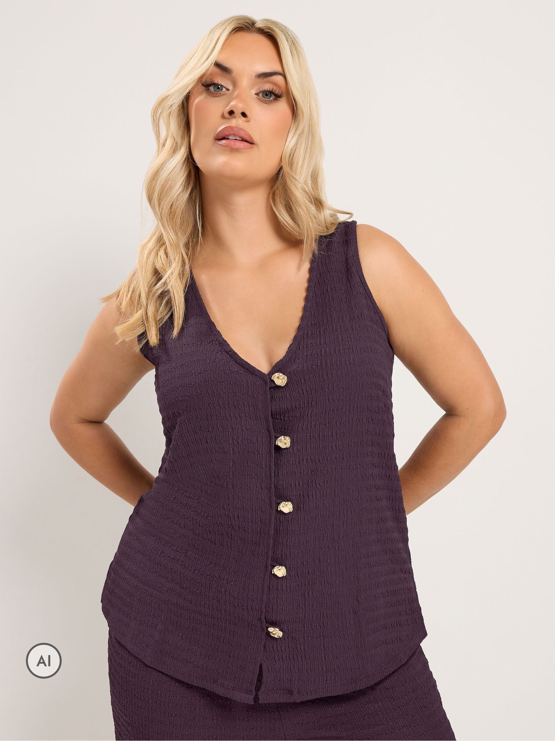 Yours Curve Women's Purple Textured Waistcoat