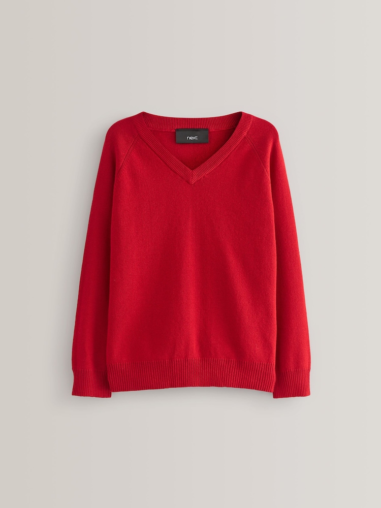 Rot - Gestrickter Schulpullover mit V-Ausschnitt (3–18 Jahre) - Bild 1 von 5 Rot - Gestrickter Schulpullover mit V-Ausschnitt (3–18 Jahre) - Bild 1 von 5