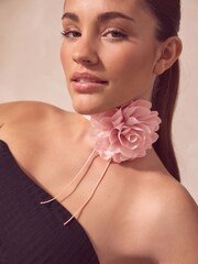 Pink Flower Corsage Wrap Choker Necklace - Image 1 of 5