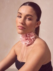 Pink Flower Corsage Wrap Choker Necklace - Image 2 of 5