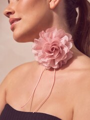 Pink Flower Corsage Wrap Choker Necklace - Image 3 of 5