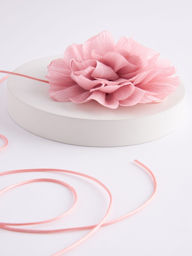 Pink Flower Corsage Wrap Choker Necklace - Image 4 of 5
