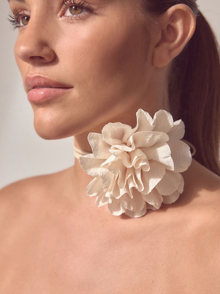 Cream Flower Corsage Wrap Choker Necklace - Image 1 of 5 Cream Flower Corsage Wrap Choker Necklace - Image 1 of 5