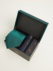 Forest Green Tie, Pocket Square and Cufflinks Gift Box Set - Image 1 of 4
