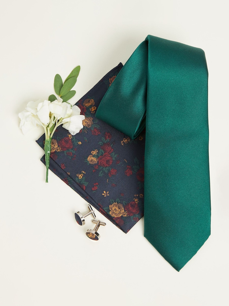 Forest Green Tie, Pocket Square and Cufflinks Gift Box Set - Image 2 of 4