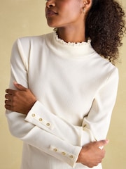 Joules Amy Cream Ribbed Long Sleeve High Neck Jersey Top - Image 2 of 7