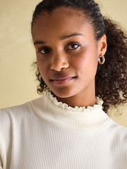 Joules Amy Cream Ribbed Long Sleeve High Neck Jersey Top - Image 4 of 7