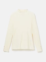 Joules Amy Cream Ribbed Long Sleeve High Neck Jersey Top - Image 7 of 7