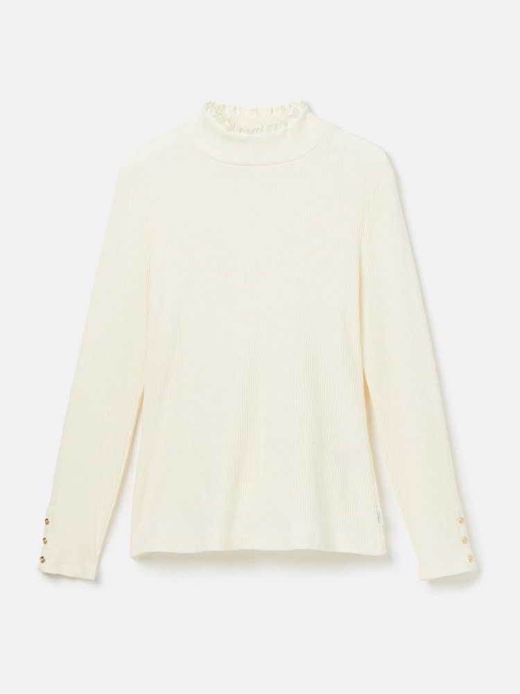Joules Amy Cream Ribbed Long Sleeve High Neck Jersey Top - Image 7 of 7