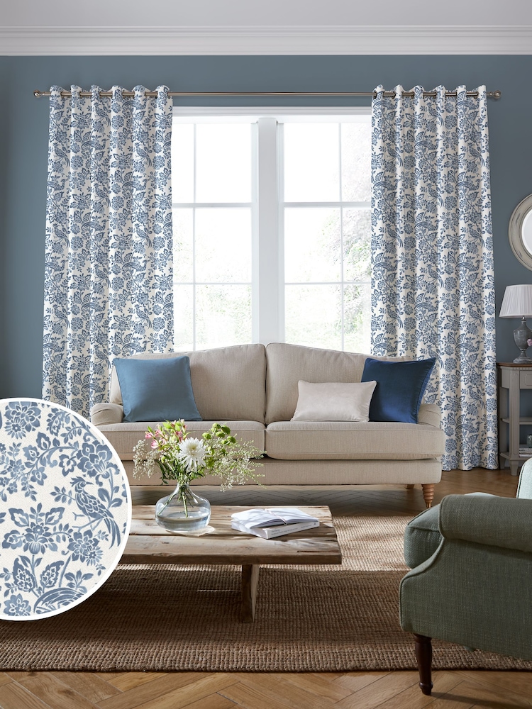 Laura Ashley Dark Seaspray Blue Adain Palace Made to Measure 100% Cotton Curtains - Image 2 of 9