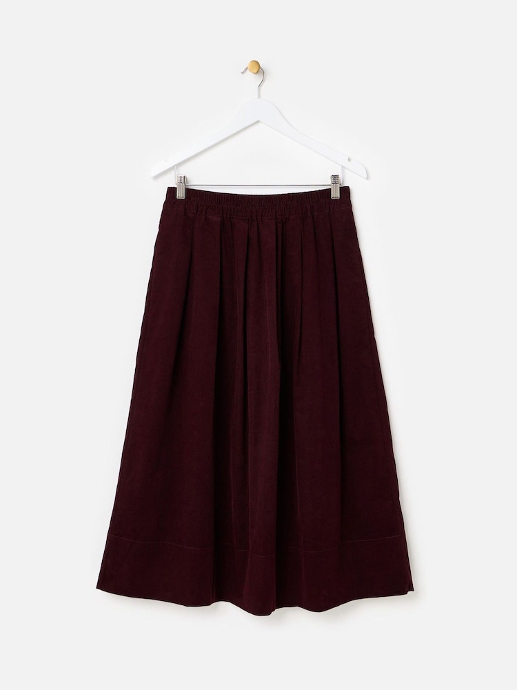Oliver Bonas Red Corduroy Elasticated Waist Midi Skirt - Image 1 of 5