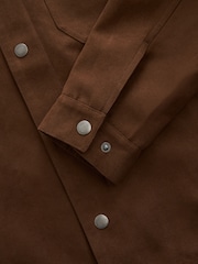Brown Faux Suede Collared Trucker Jacket - Image 10 of 11