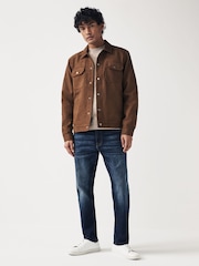 Brown Faux Suede Collared Trucker Jacket - Image 2 of 11