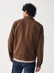 Brown Faux Suede Collared Trucker Jacket - Image 3 of 11