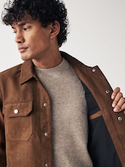 Brown Faux Suede Collared Trucker Jacket - Image 4 of 11