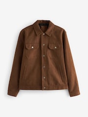 Brown Faux Suede Collared Trucker Jacket - Image 7 of 11