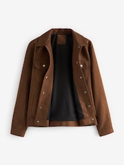Brown Faux Suede Collared Trucker Jacket - Image 8 of 11