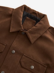 Brown Faux Suede Collared Trucker Jacket - Image 9 of 11
