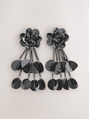 Schwarz - Statement-Blumenohrringe mit Pailletten - Bild 1 von 4