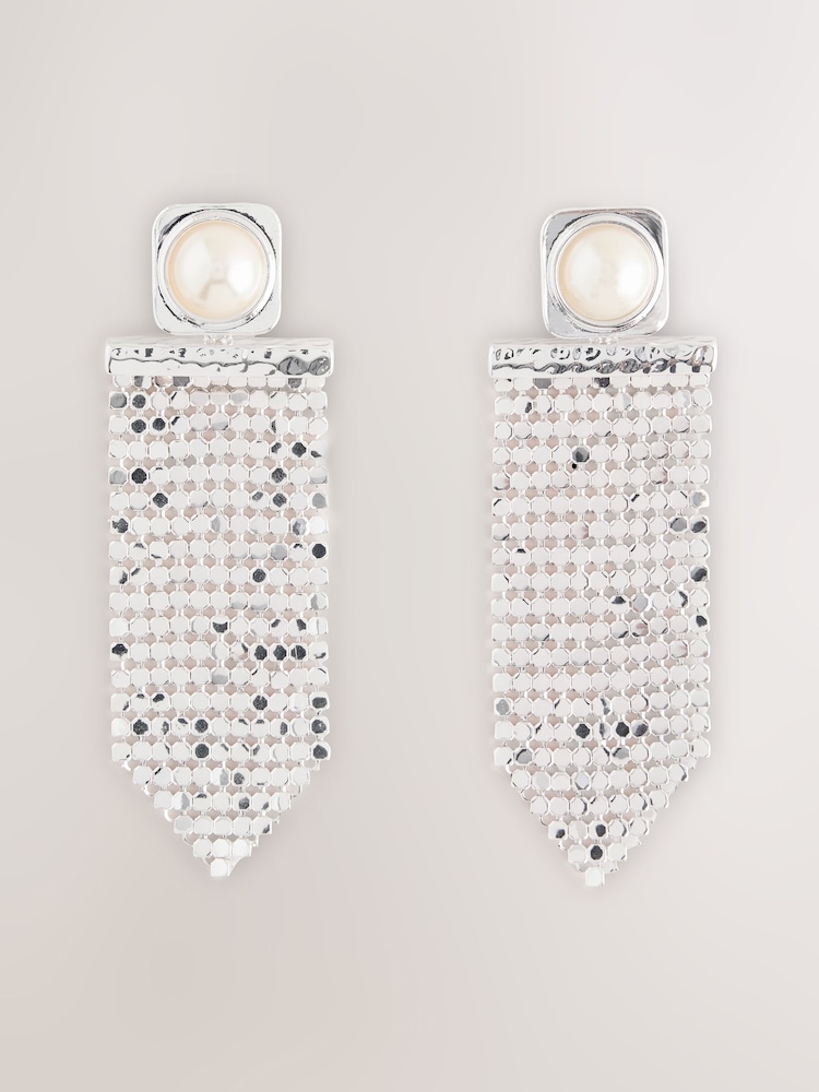 Silver Tone Chainmail Drop Earrings - Image 1 of 3 Silver Tone Chainmail Drop Earrings - Image 1 of 3