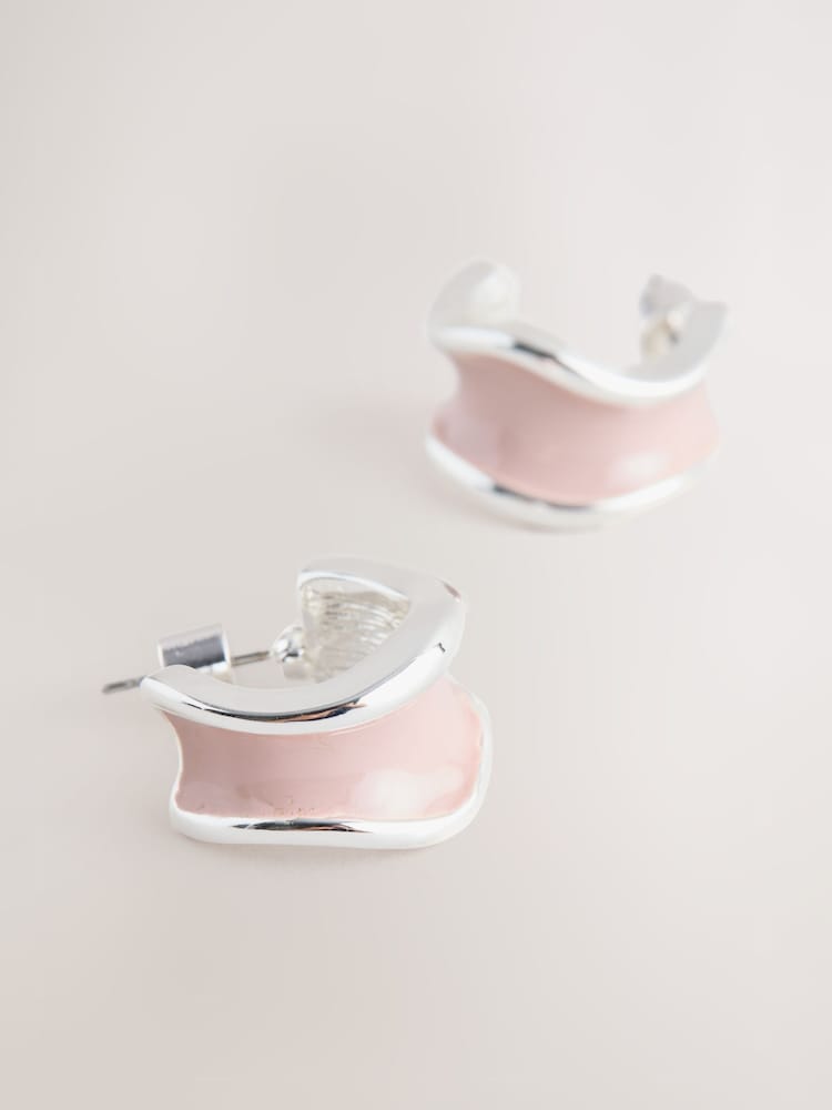 Pink Enamel Hoop Earrings - Image 2 of 3