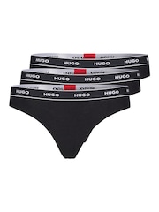 HUGO Black Stretch Cotton Thong Briefs 3 Pack - Image 5 of 6