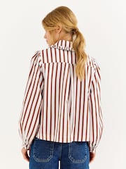 Oliver Bonas Mocha Brown & White Striped Frill Collar Cotton Shirt - Image 2 of 8