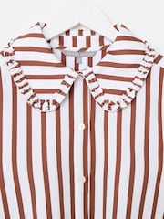 Oliver Bonas Mocha Brown & White Striped Frill Collar Cotton Shirt - Image 5 of 8
