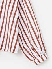 Oliver Bonas Mocha Brown & White Striped Frill Collar Cotton Shirt - Image 7 of 8