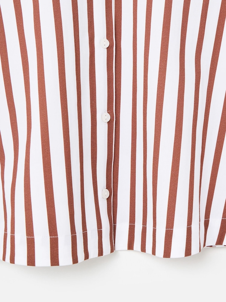 Oliver Bonas Mocha Brown & White Striped Frill Collar Cotton Shirt - Image 8 of 8 Oliver Bonas Mocha Brown & White Striped Frill Collar Cotton Shirt - Image 8 of 8