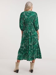 JD Williams Green Animal Print Spun Button Through Midi Tea Dress - Image 2 of 4