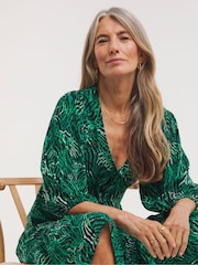 JD Williams Green Animal Print Spun Button Through Midi Tea Dress - Image 3 of 4