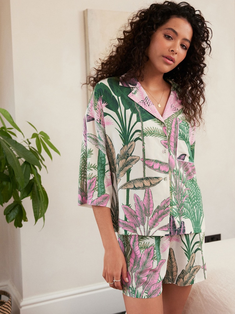 Green/Pink Button Through Short Set Pyjamas - Image 2 of 9