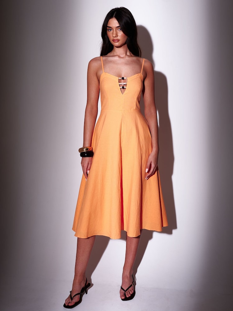 Orange - South Beach Bead Detail Strappy A Line Midi Dress - Bild 1 von 4