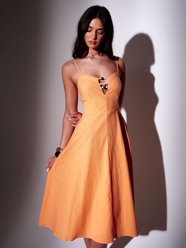 Orange - South Beach Bead Detail Strappy A Line Midi Dress - Bild 4 von 4
